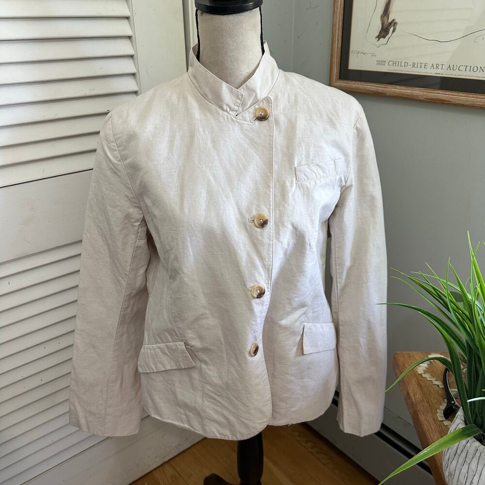 Sundance Jacket Womens 12 Cream Linen Blend Button Down Minimalist Coastal Chic